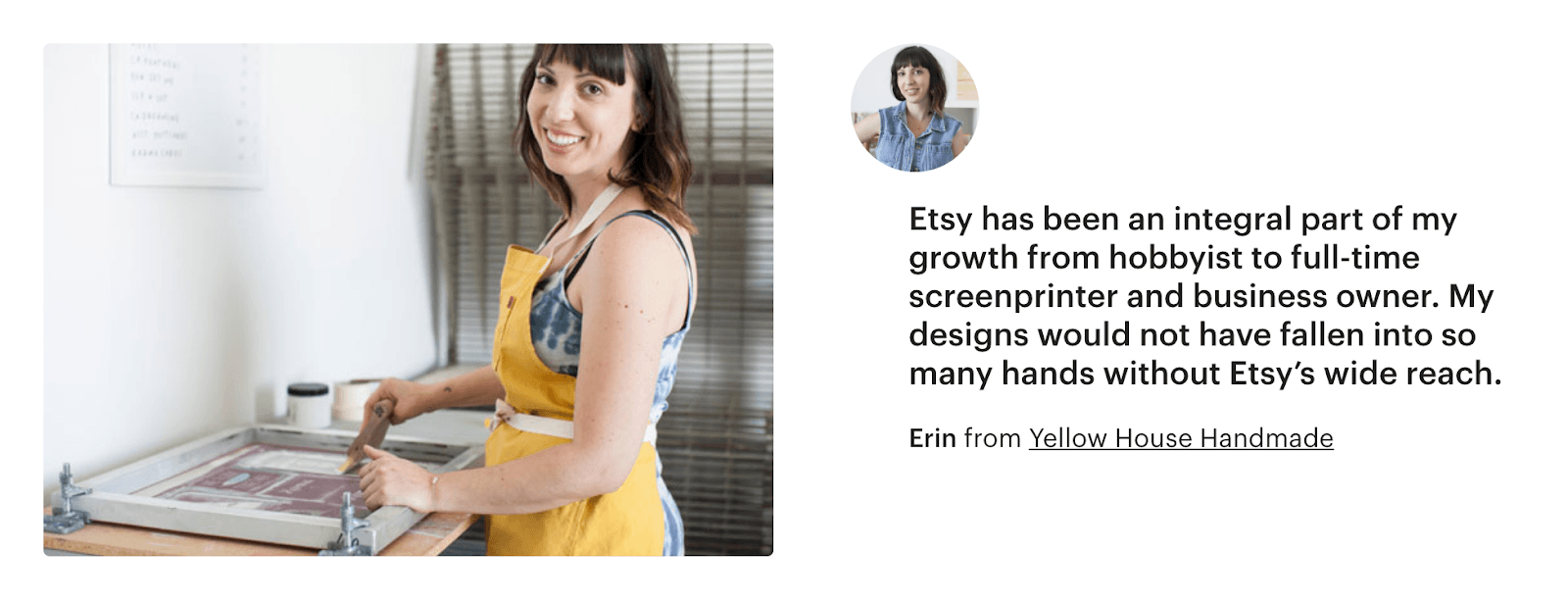 Erin of Yellow House Handmade describing her transition from hobbyist to full-time screenprinter
