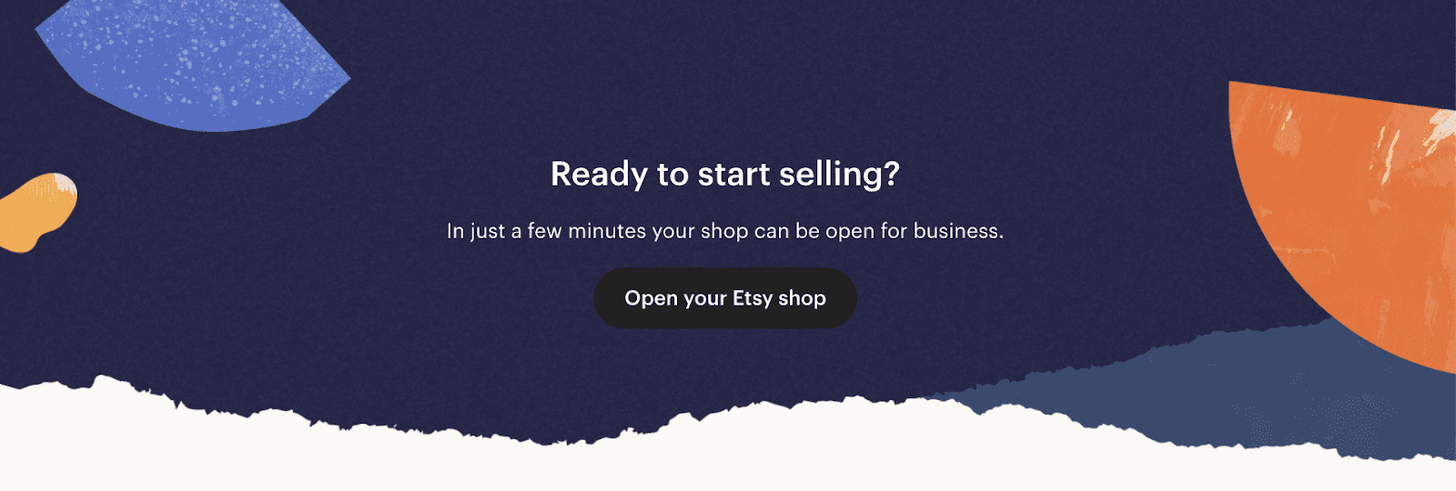Etsy signup banner with the Open your Etsy shop button
