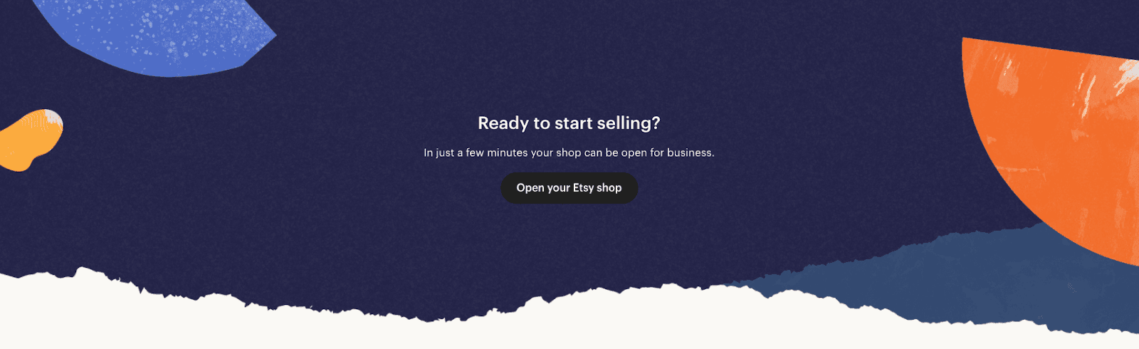 Etsy invitation to start selling with an Open your Etsy shop button